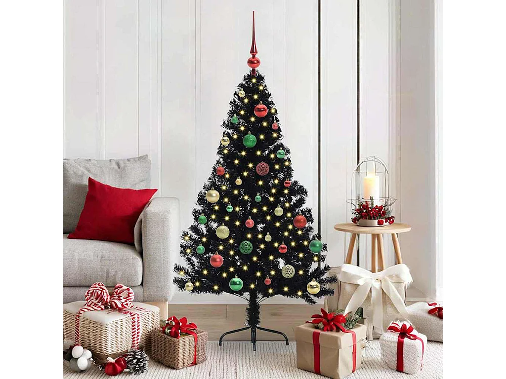 Sapin de Noël artificiel pré-éclairé Noir 150 cm PVC