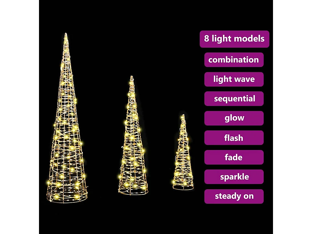 Sapin de Noël avec 90 LED 3 pcs Blanc chaud 20 x 20 x 80 cm PET