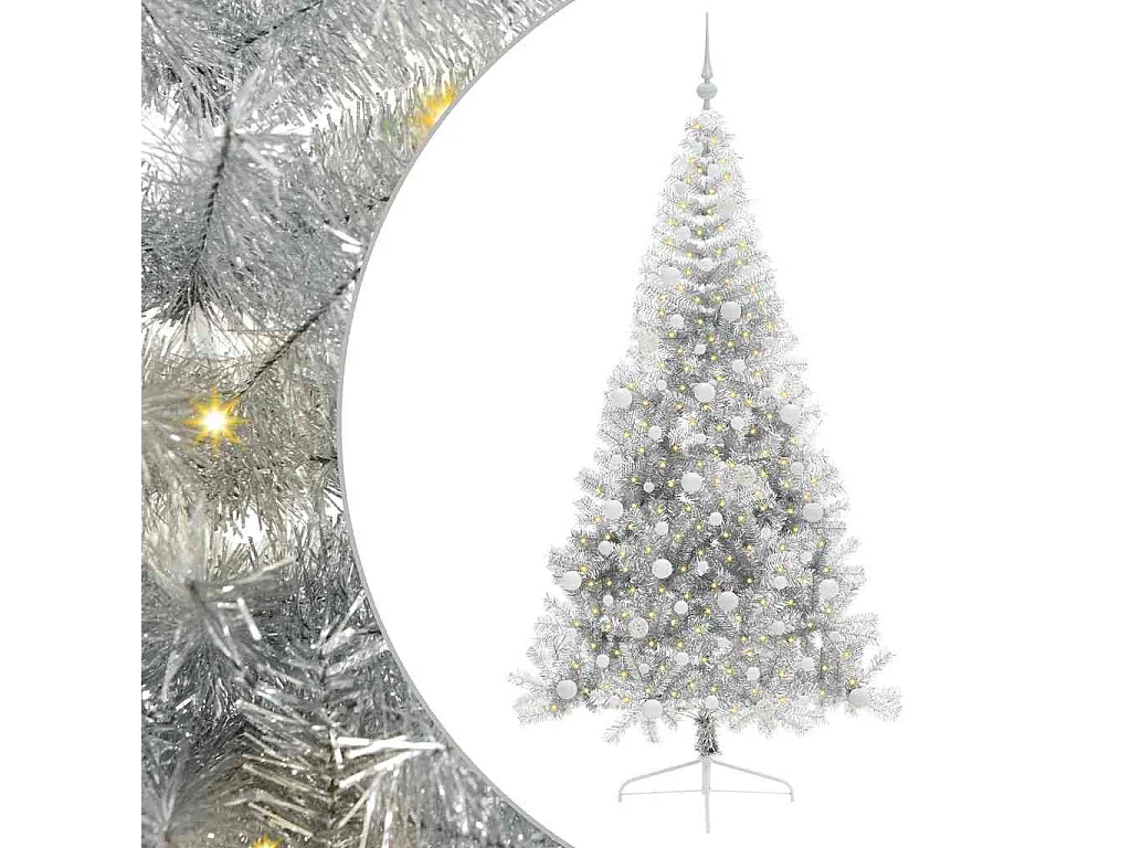 Sapin de Noël artificiel pré-éclairé Argent 240 cm PET