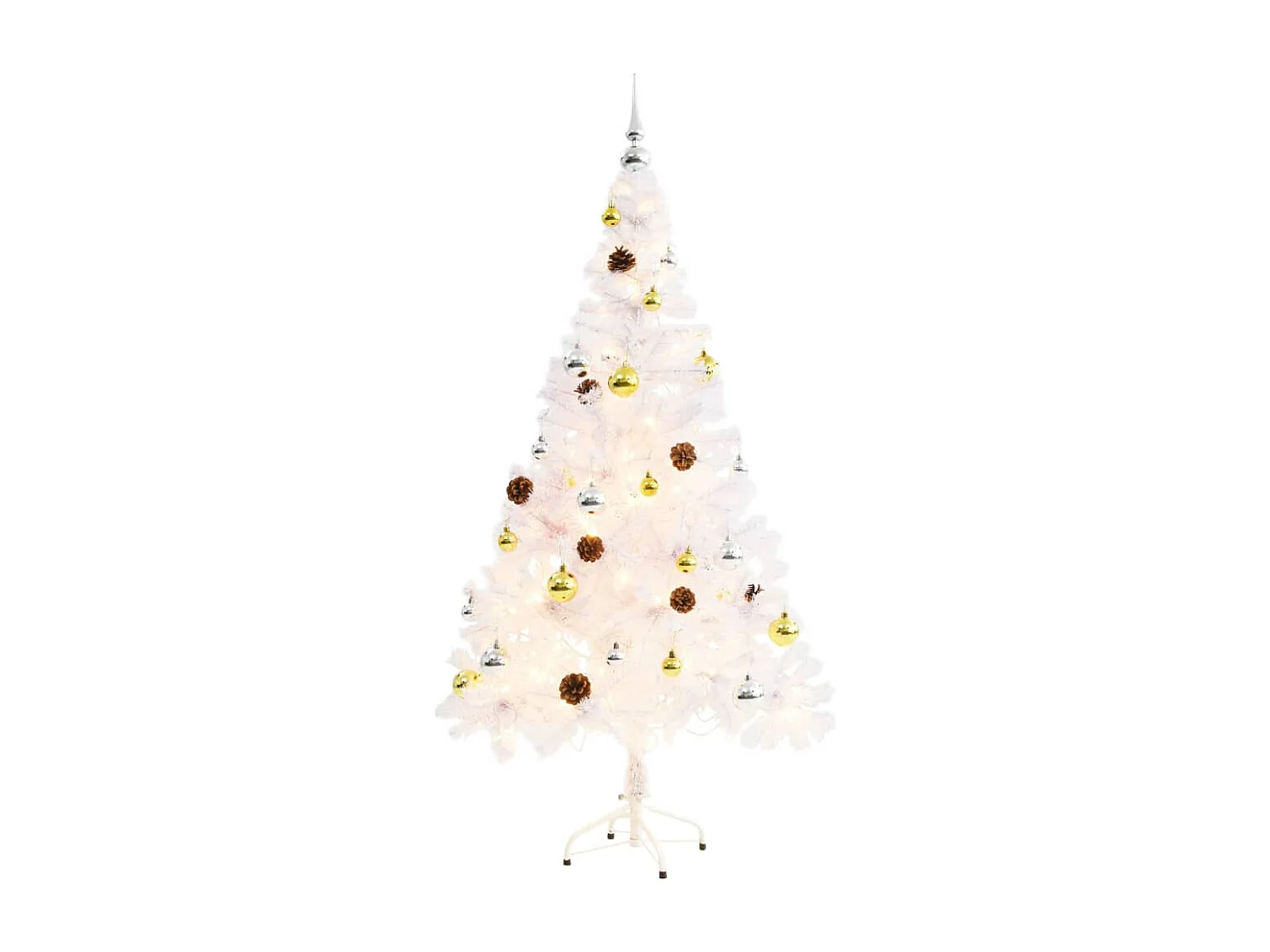 Albero di Natale artificiale preilluminato con palline bianche 150 cm