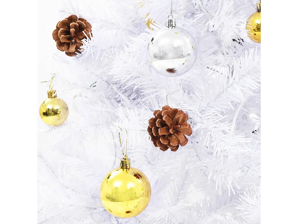 Albero di Natale artificiale preilluminato con palline bianche 150 cm