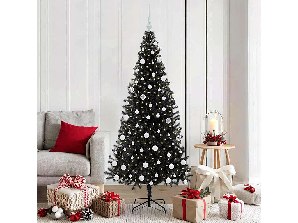 Sapin de Noël avec 300 LED avec support Noir 180 cm PVC
