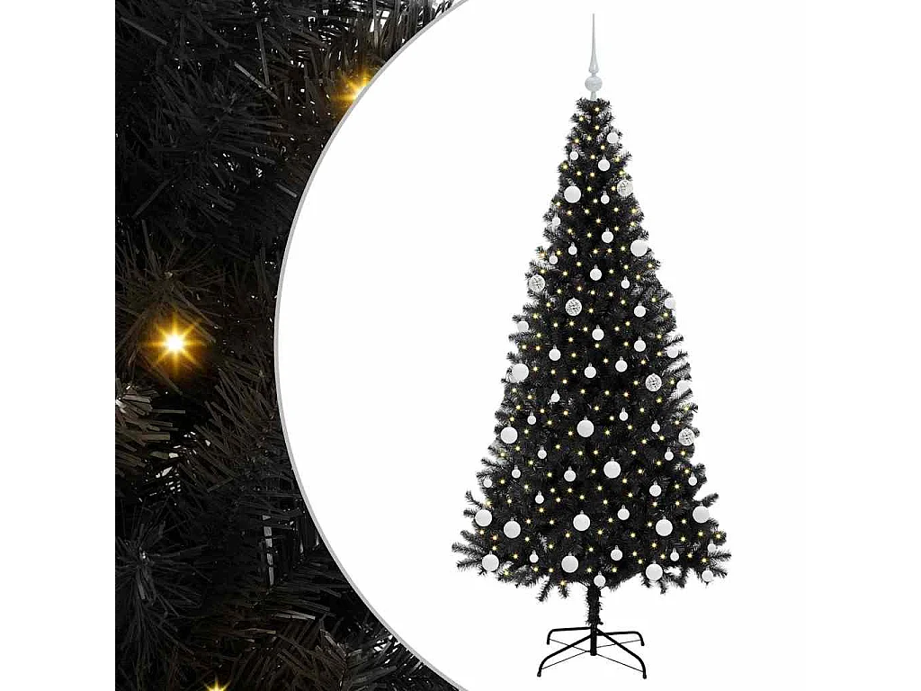 Sapin de Noël avec 300 LED avec support Noir 180 cm PVC