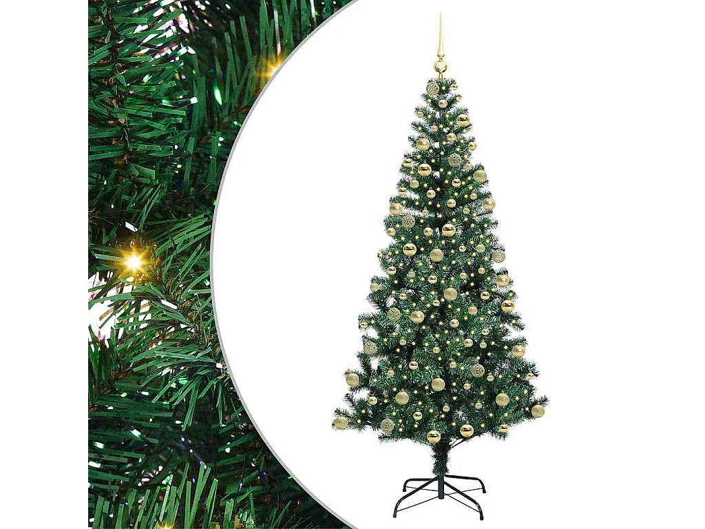 Künstlicher Weihnachtsbaum mit Beleuchtung, Grün, 180 cm, PVC und Metall