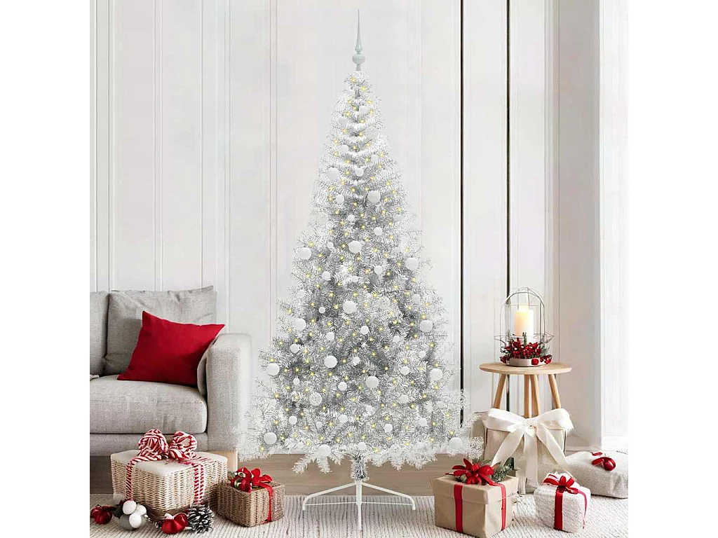 Sapin de Noël artificiel pré-éclairé Argent 210 cm PET