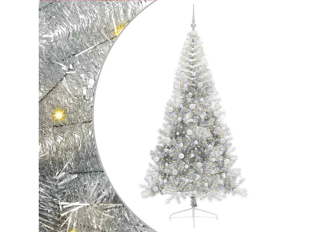 Voorverlichte kunstkerstboom zilver 210cm PET