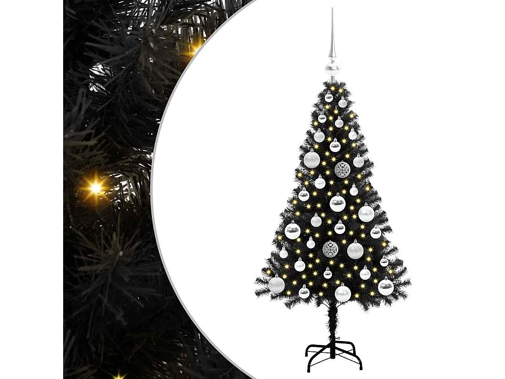 Sapin de Noël avec 150 LED avec support Noir 120 cm PVC