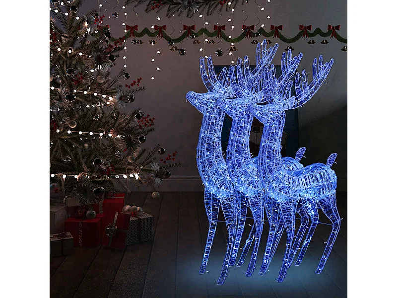 Rennes de Noël XXL Acrylique 250 LED 3 pcs 180 cm Bleu
