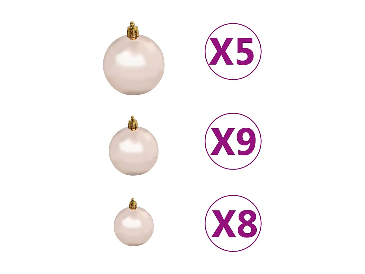 Albero di Natale artificiale preilluminato con palline rosa 180 cm PVC