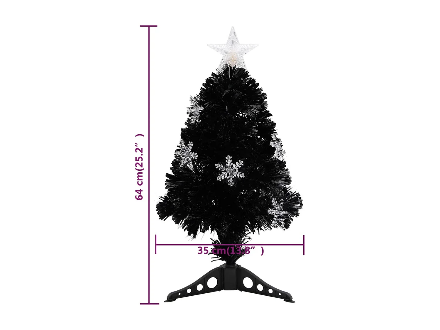 Sapin de Noël et flocons de neige LED Noir 64 cm Fibre optique