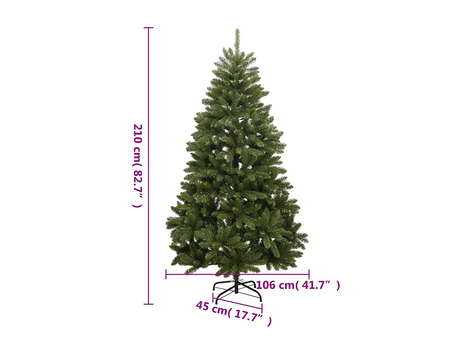 Künstlicher Weihnachtsbaum mit Scharnier und grünem Ständer, 210 cm