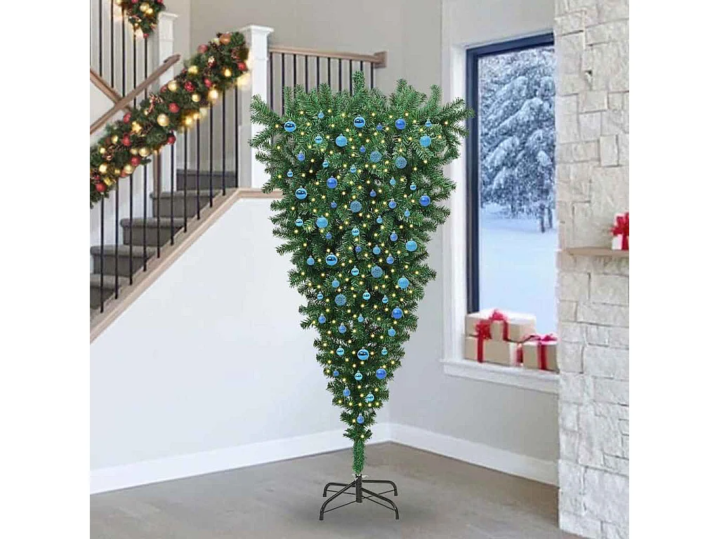 Arbre de Noël artificiel pré-éclairé à l'envers avec ensemble de boules