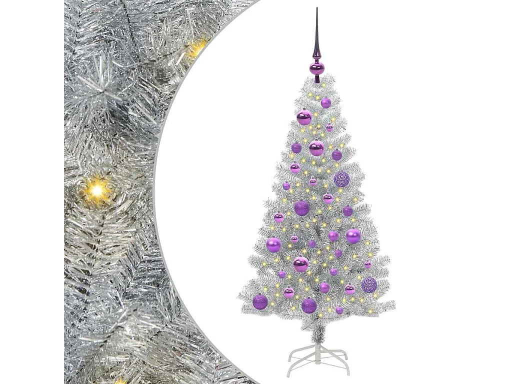 Sapin de Noël avec 150 LED avec support Argent 120 cm PET