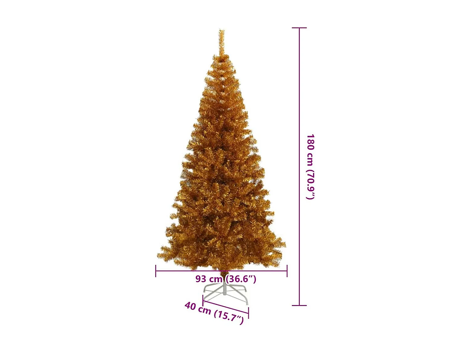 Sapin de Noël avec 300 LED avec support Doré 180 cm PET