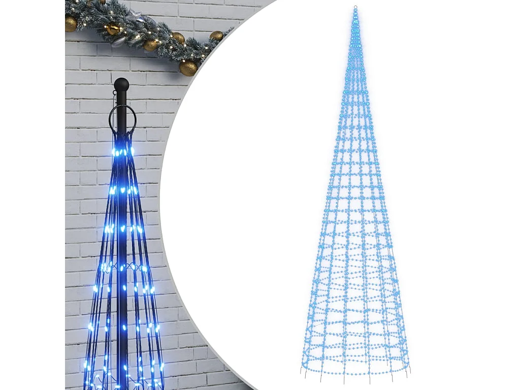 Sapin de Noël à LED sur mât de drapeau 3000 LED bleu 800 cm