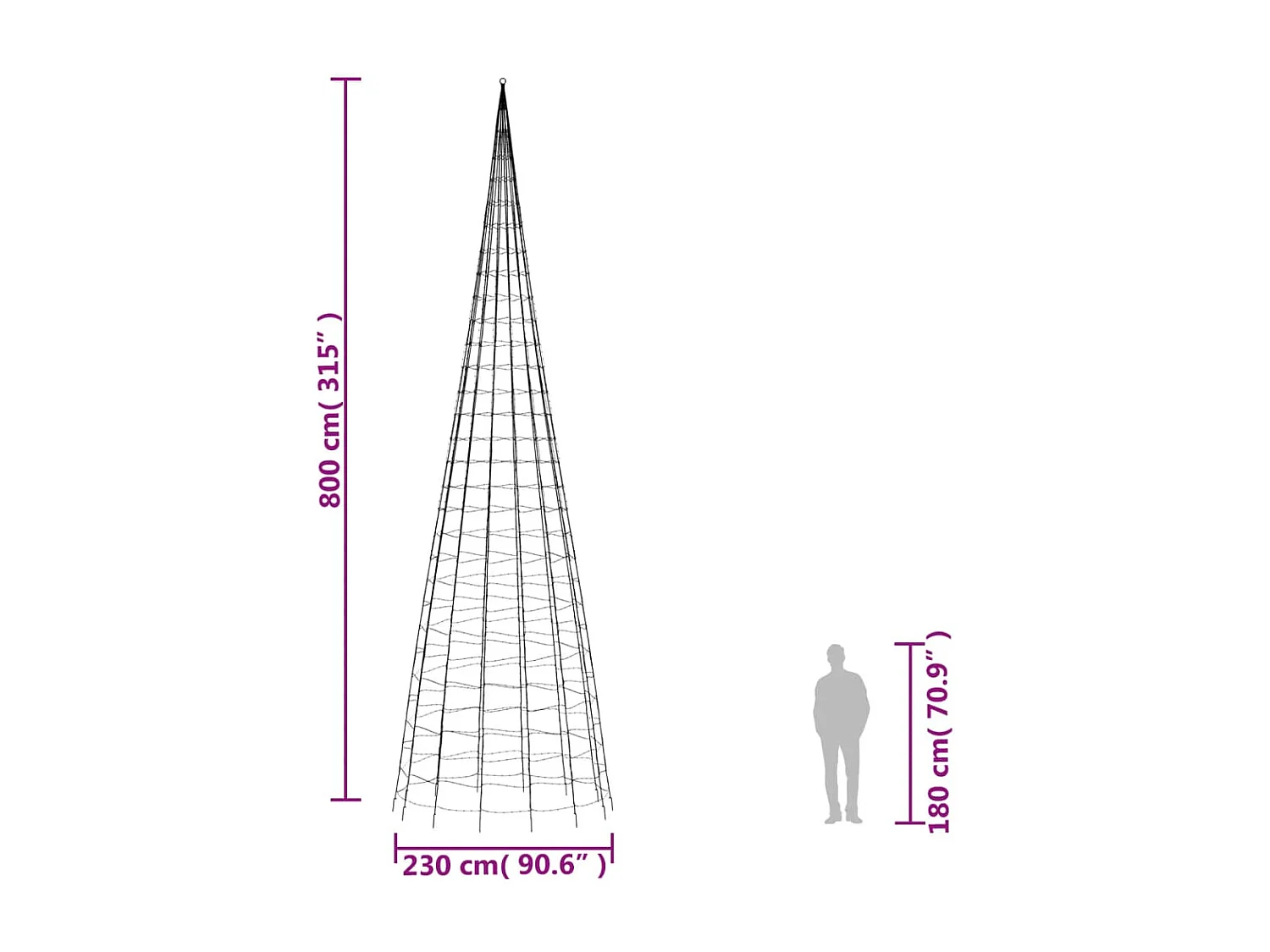 Albero di Natale a LED su pennone 3000 LED blu 800 cm