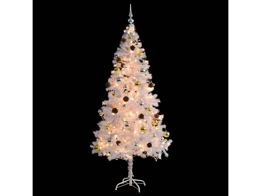 Beleuchteter künstlicher Weihnachtsbaum mit weißen Kugeln 180 cm