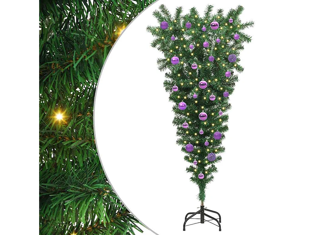 Albero di Natale artificiale capovolto preilluminato con set di palline