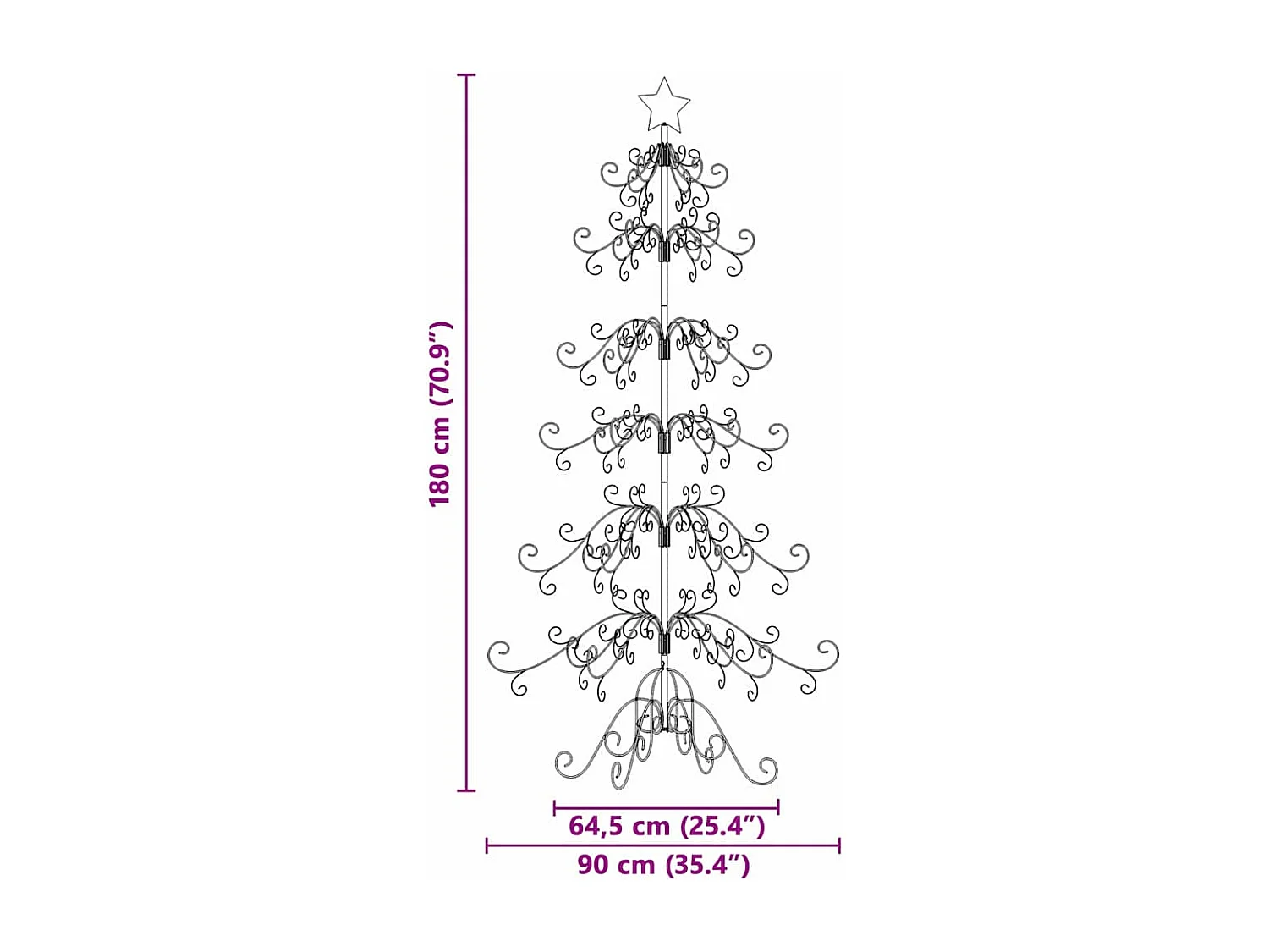 Albero di Natale in metallo dorato 180 cm in acciaio verniciato a polvere