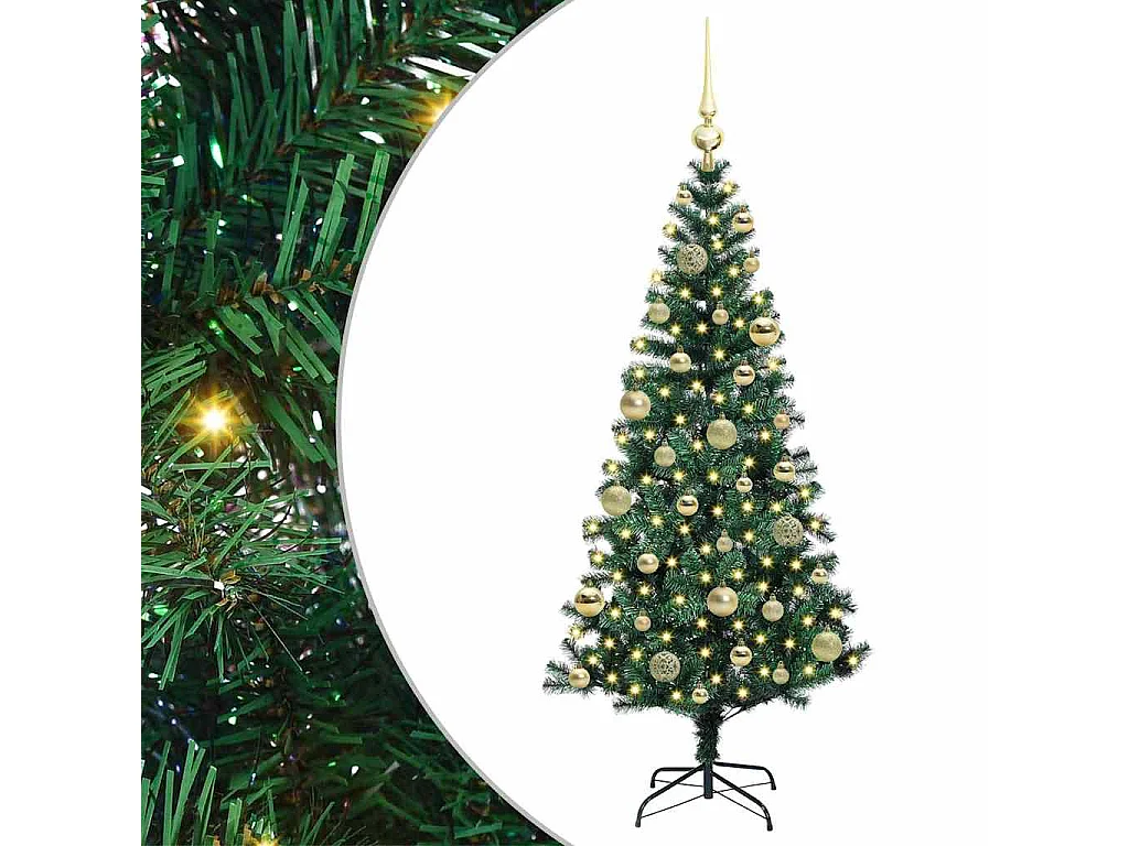 Voorverlichte kunstkerstboom groen 120 cm PVC en metaal