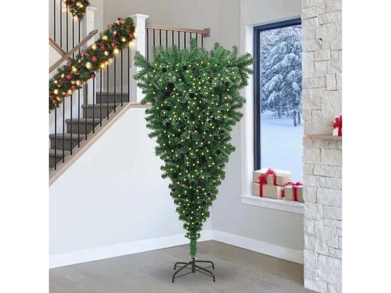 Arbre de Noël artificiel pré-éclairé inversé avec ensemble de boules