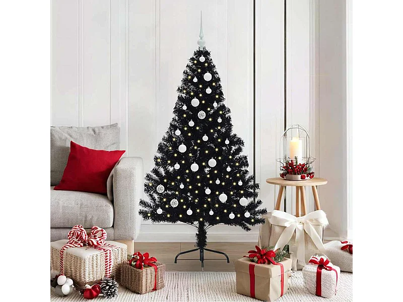 Sapin de Noël artificiel pré-éclairé Noir 150 cm PVC