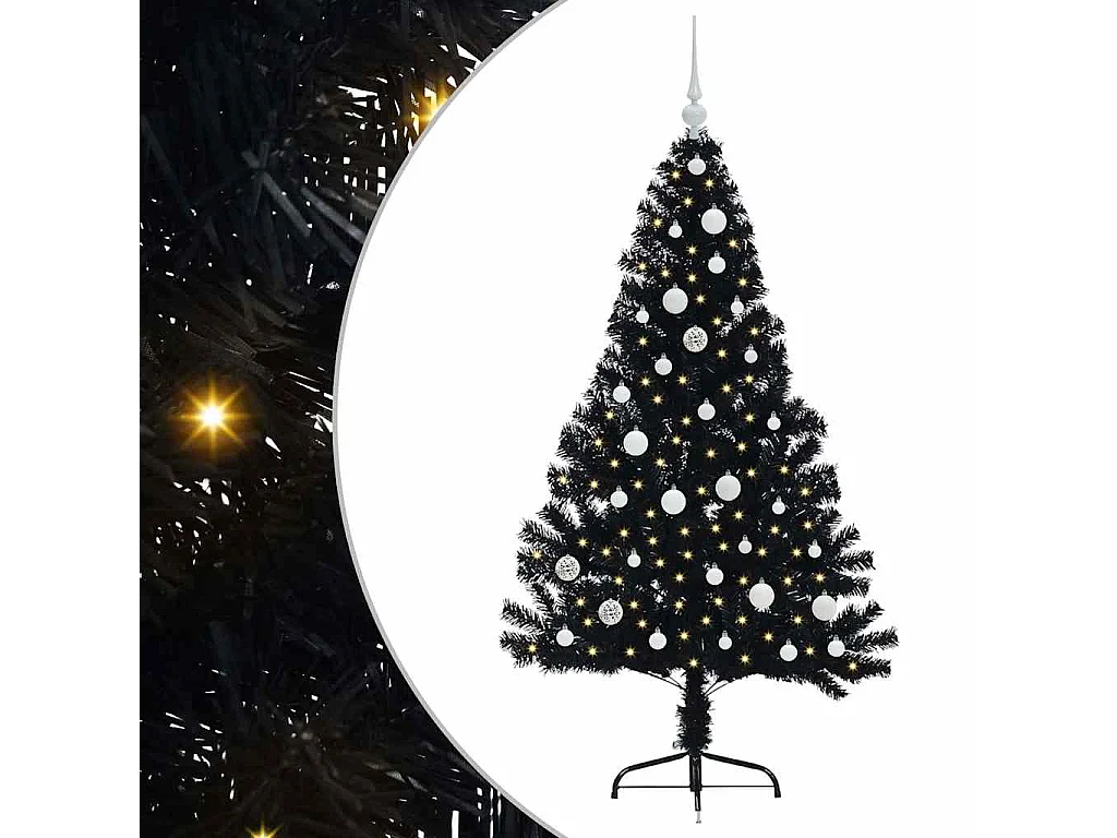 Albero di Natale artificiale preilluminato nero 150 cm in PVC