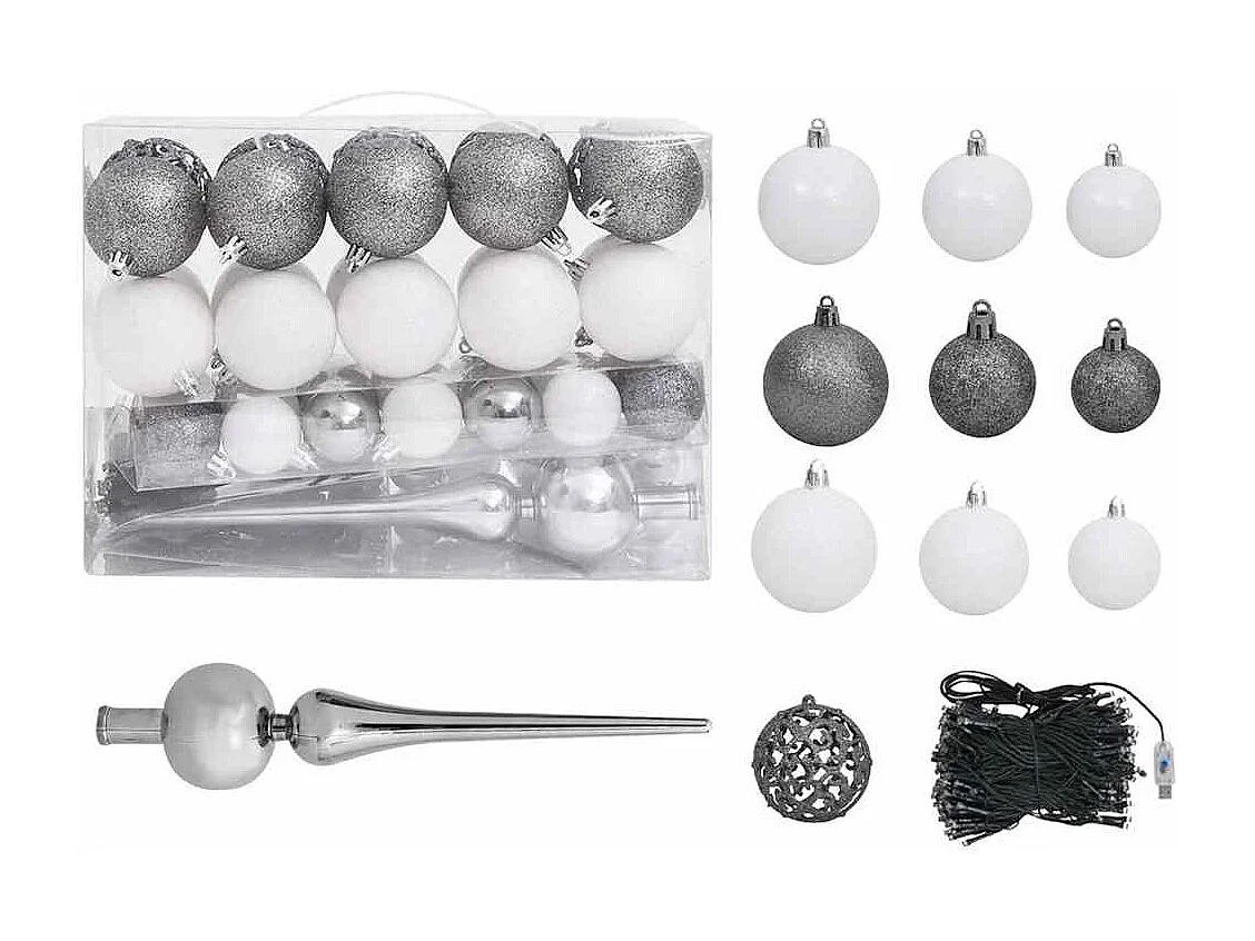 Arbre de Noël artificiel pré-éclairé et boules vert 150 cm PVC