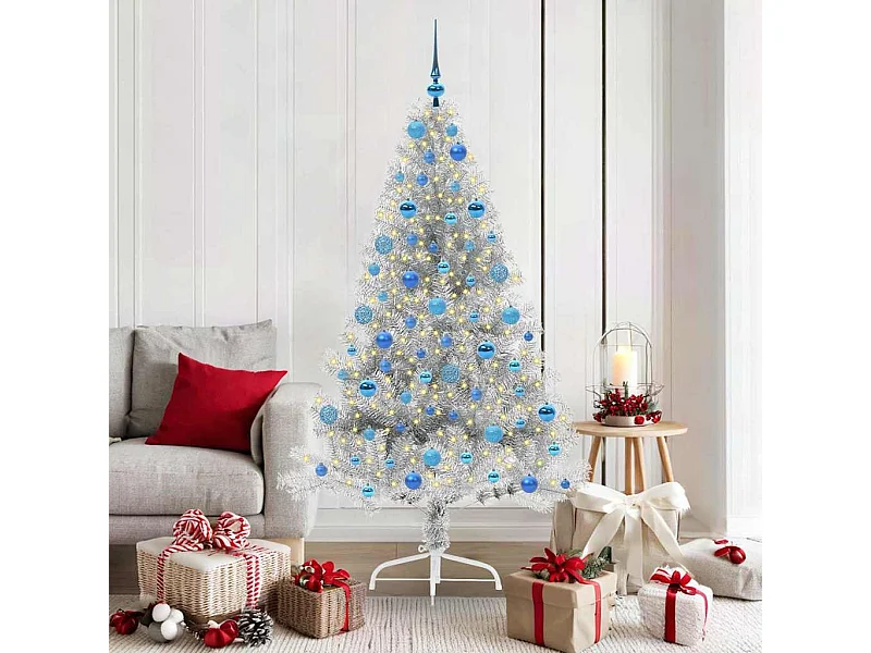 Beleuchteter künstlicher Weihnachtsbaum Silber 180cm PET