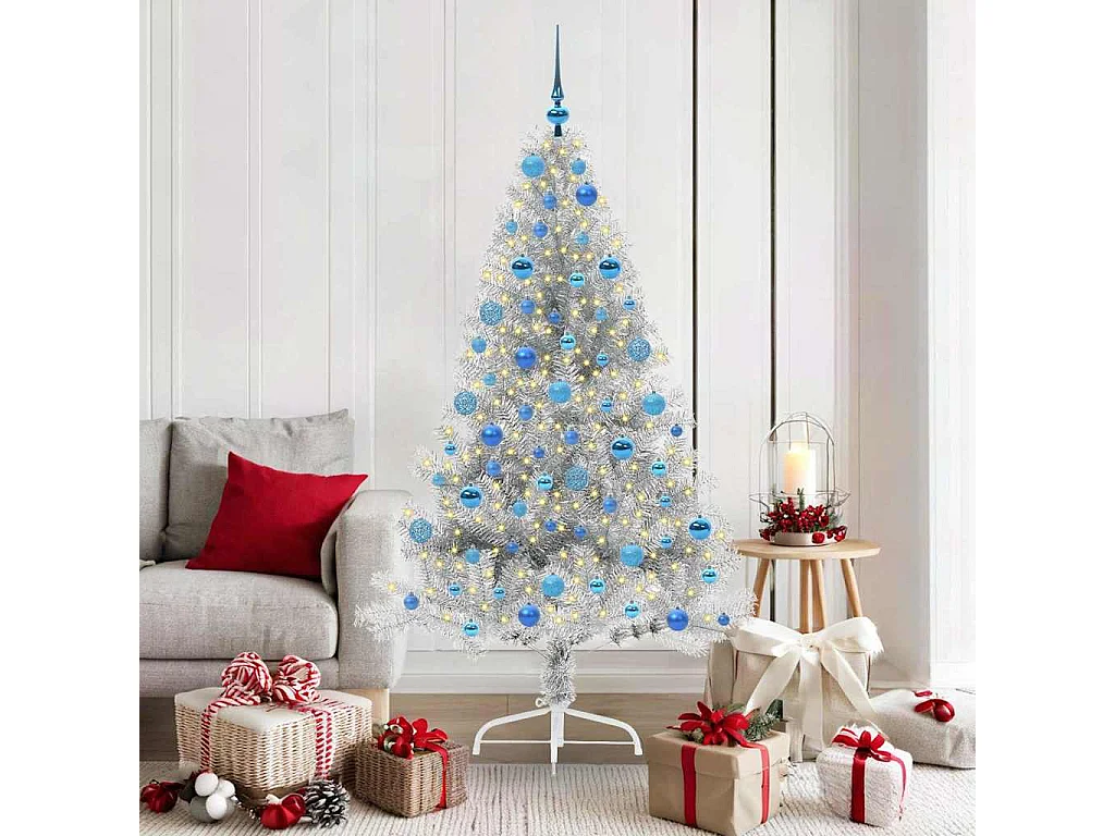 Beleuchteter künstlicher Weihnachtsbaum Silber 180cm PET