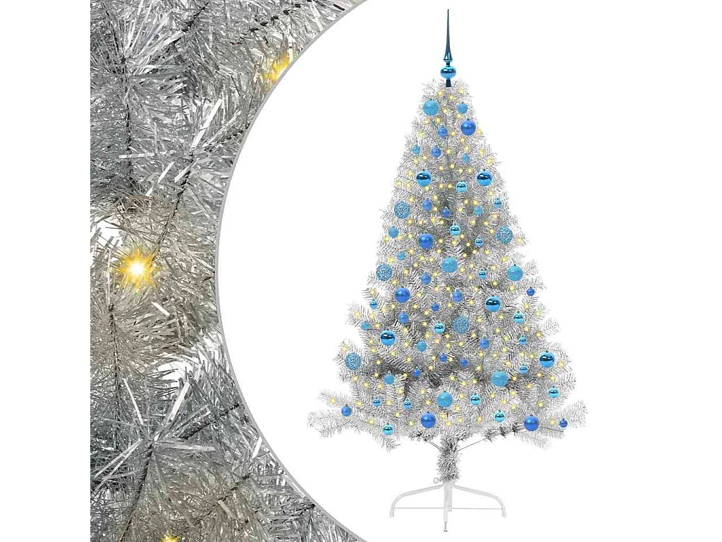 Beleuchteter künstlicher Weihnachtsbaum Silber 180cm PET