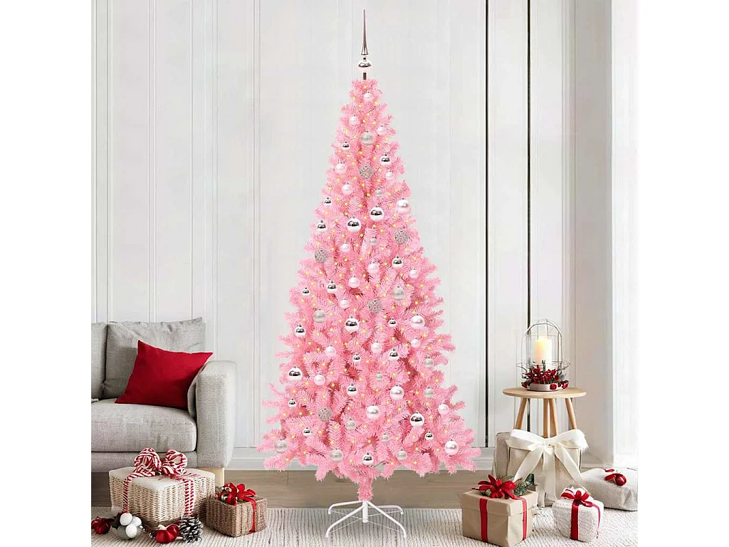 Weihnachtsbaum mit 300 LEDs mit Ständer Pink 240 cm PVC