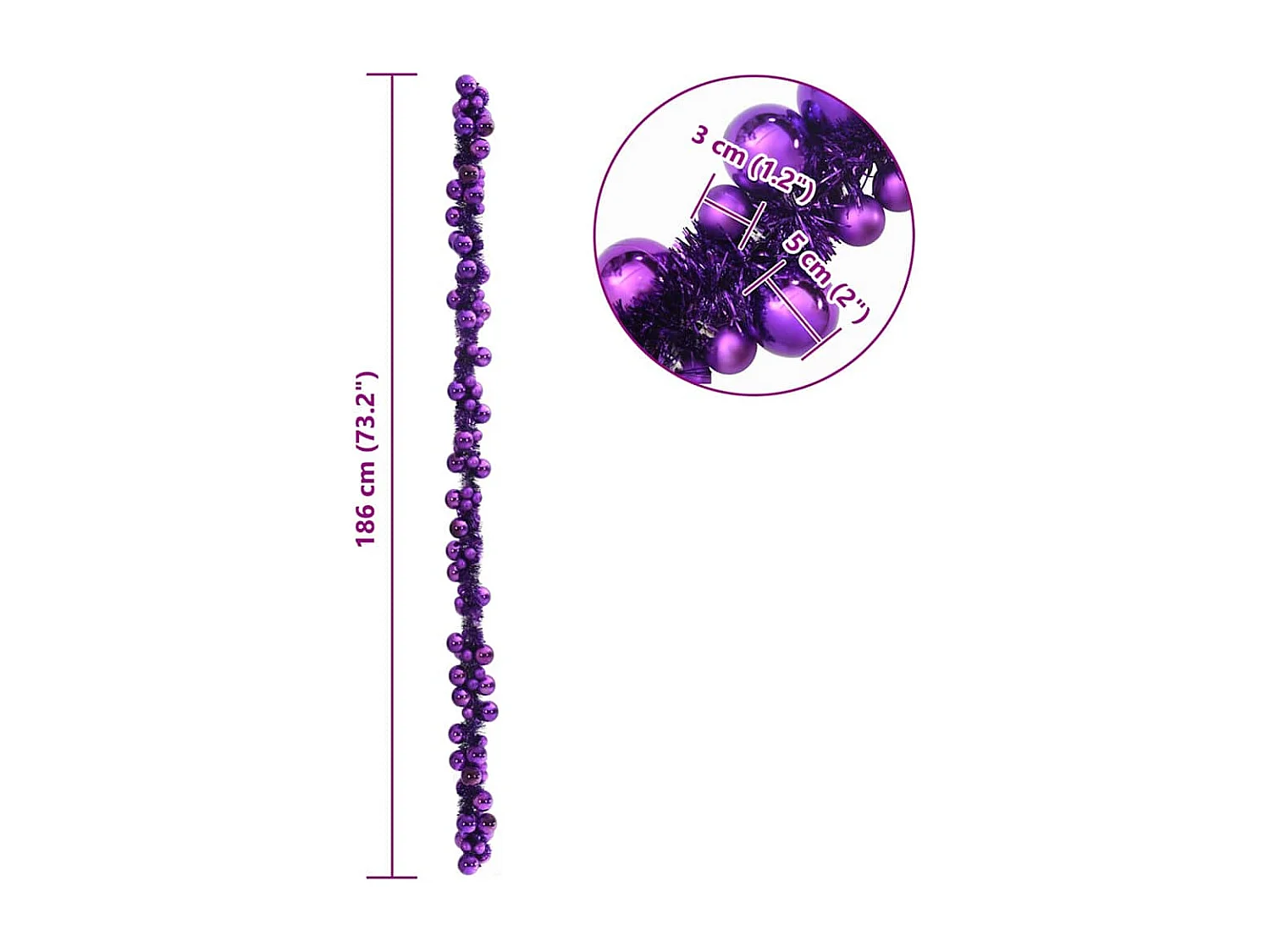 Guirlande de Boules de Noël Lilas 186 cm Polystyrène