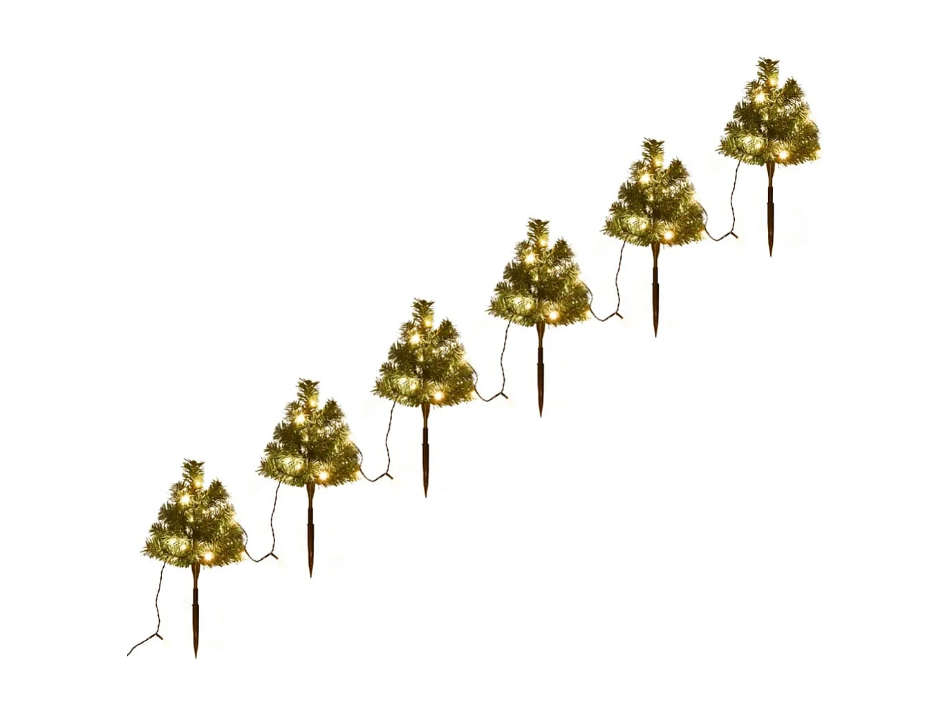 Alberi di Natale da corridoio 6 pezzi con LED bianco caldo 45 cm PVC