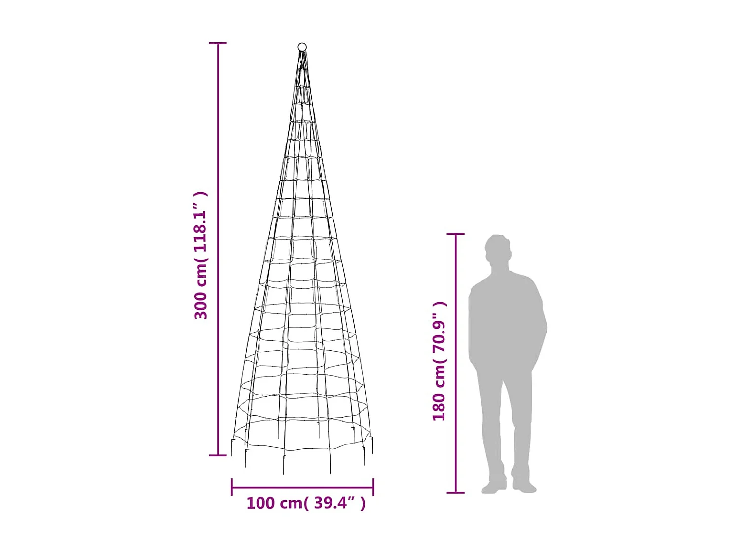 Sapin de Noël à LED sur mât de drapeau 550 LED coloré 300 cm