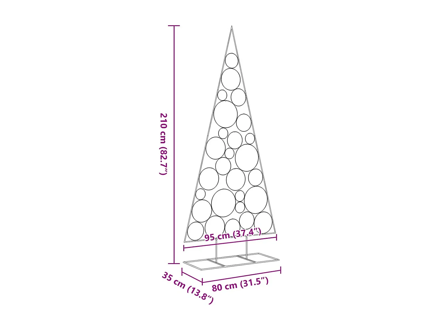 Albero di Natale in metallo per decorazione nero 210 cm