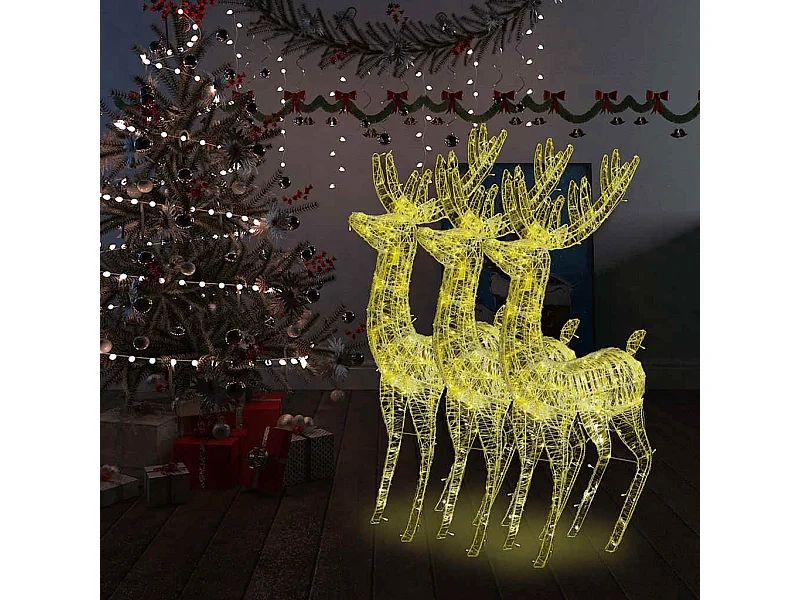 Rennes de Noël XXL Acrylique 250 LED 3 pcs 180 cm Blanc chaud