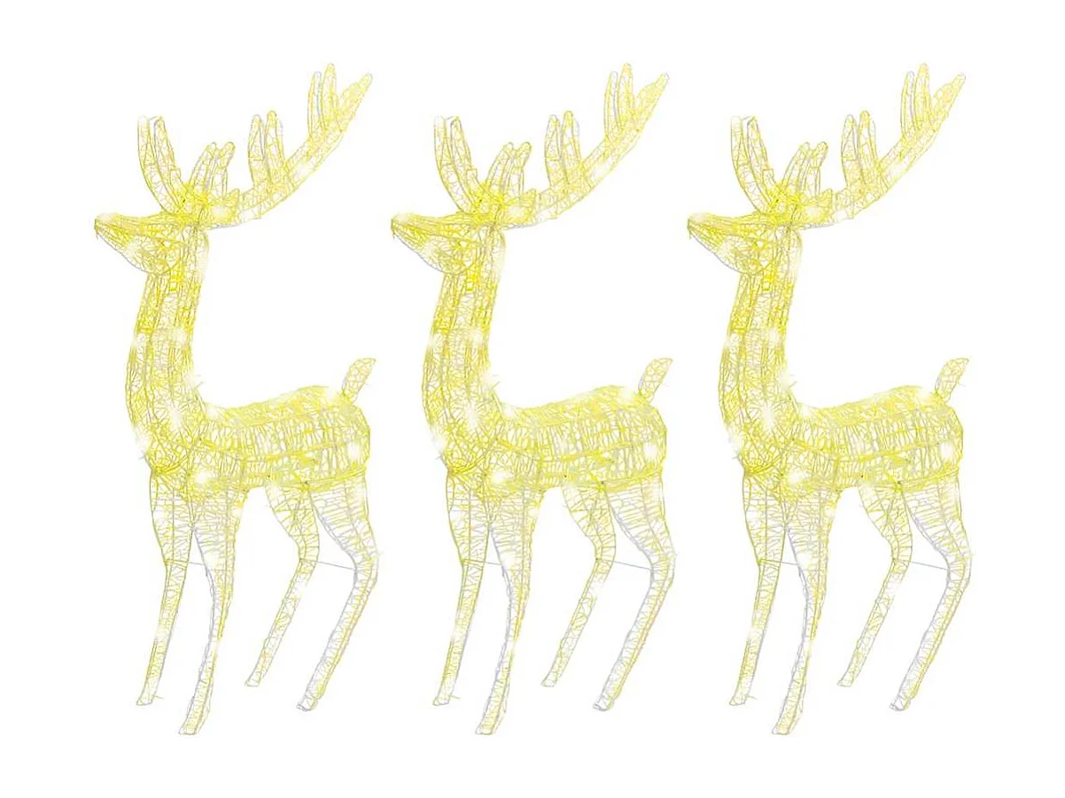 Rennes de Noël XXL Acrylique 250 LED 3 pcs 180 cm Blanc chaud