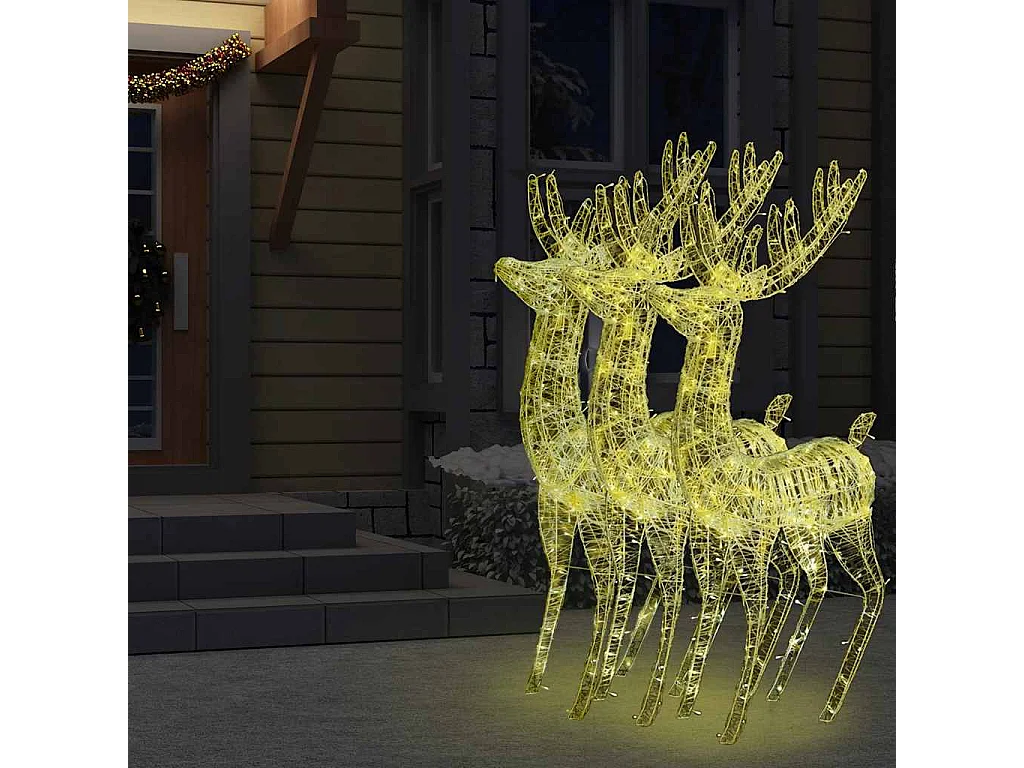 Rennes de Noël XXL Acrylique 250 LED 3 pcs 180 cm Blanc chaud