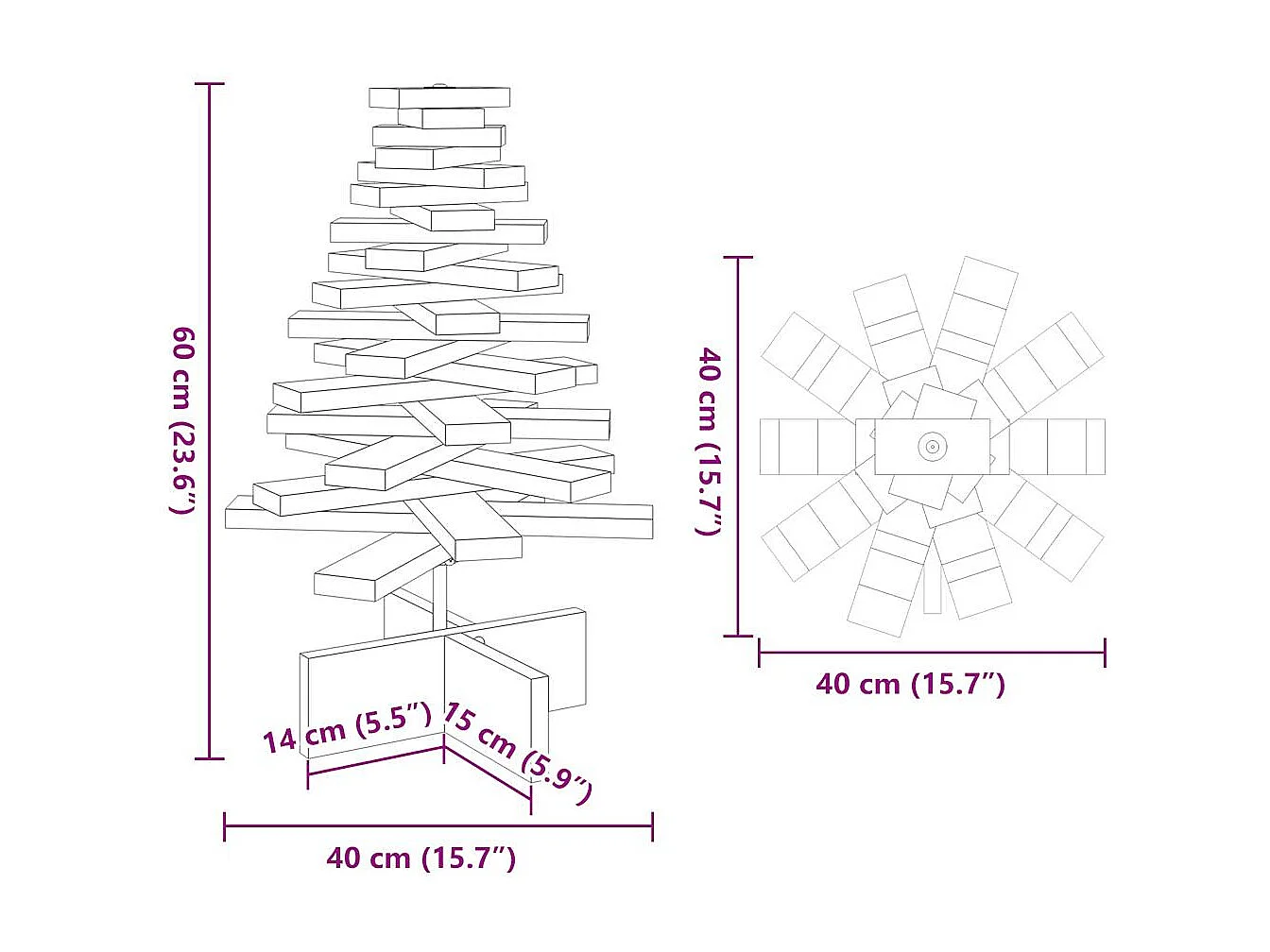 Houten kerstboom ter decoratie 60 cm massief grenenhout