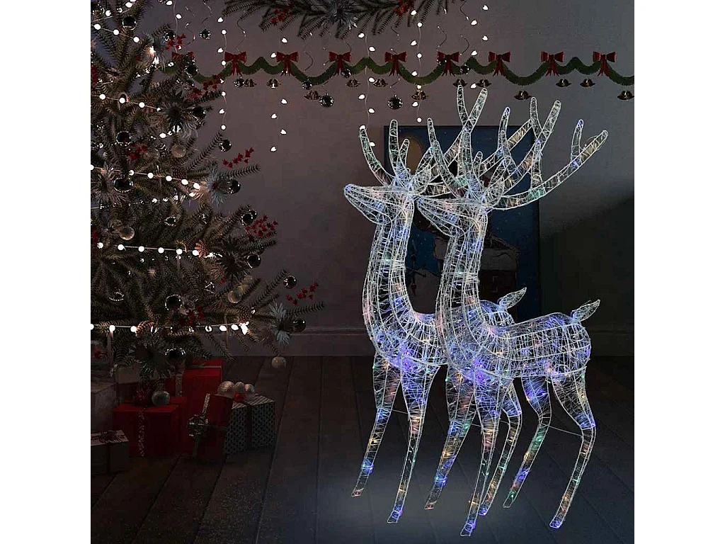 Rennes de Noël XXL Acrylique 250 LED 2 pcs 180 cm Multicolore