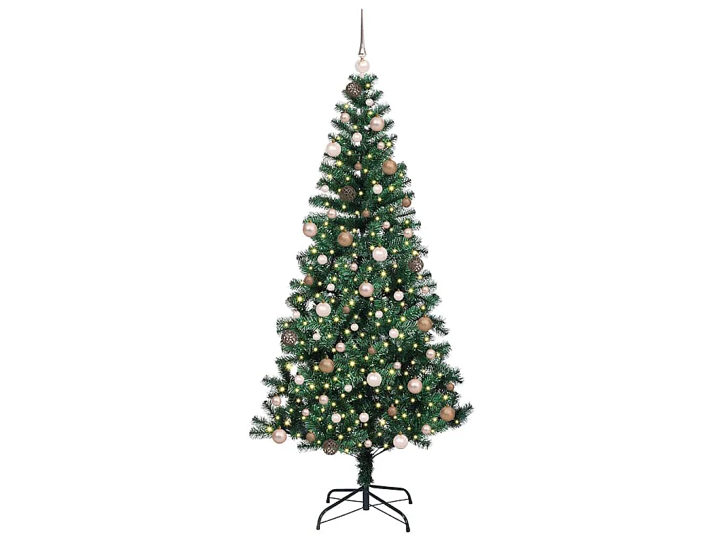 Künstlicher Weihnachtsbaum mit Beleuchtung, Grün, 210 cm, PVC und Metall