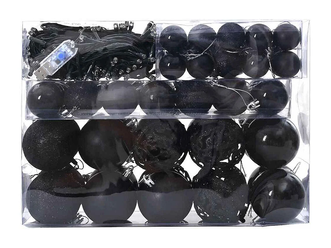 Ensemble de Boules de Noël avec 150 LED 61 pcs Noir Plastique