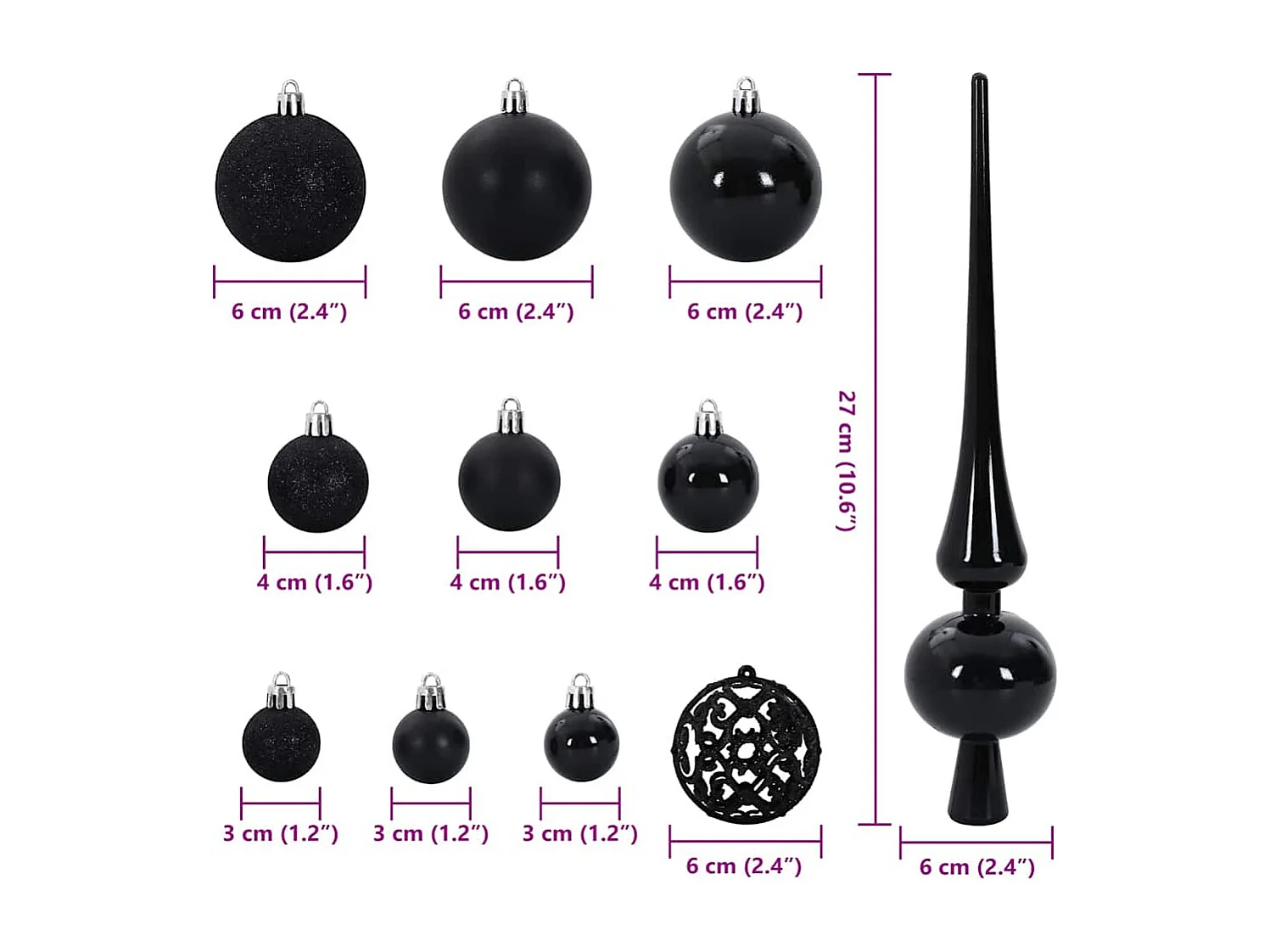 Ensemble de Boules de Noël avec 150 LED 61 pcs Noir Plastique