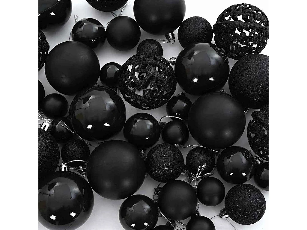 Set di palline di Natale con 150 LED, 61 pezzi, in plastica nera