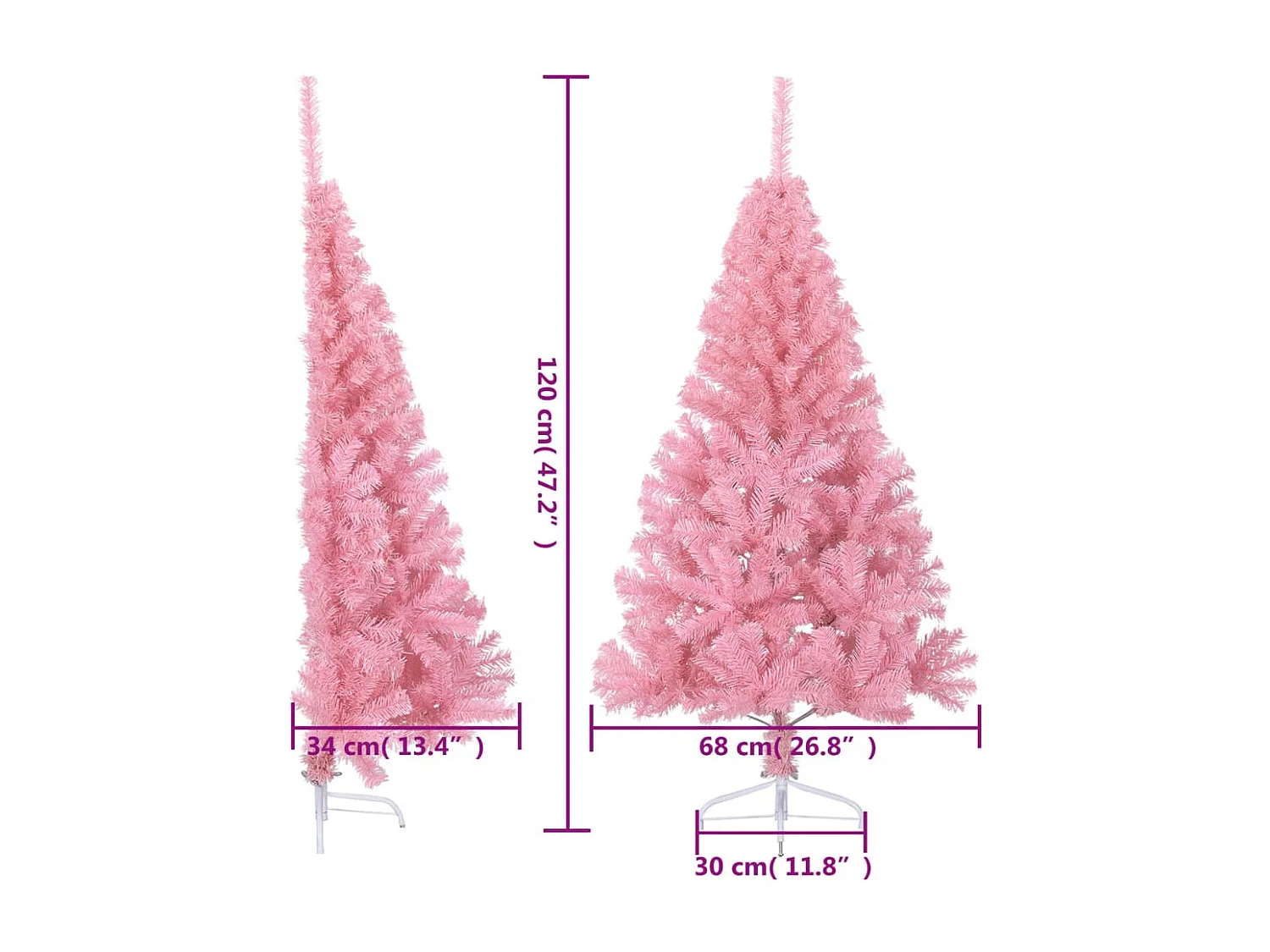 Demi sapin de Noël artificiel avec support Rose 120 cm PVC