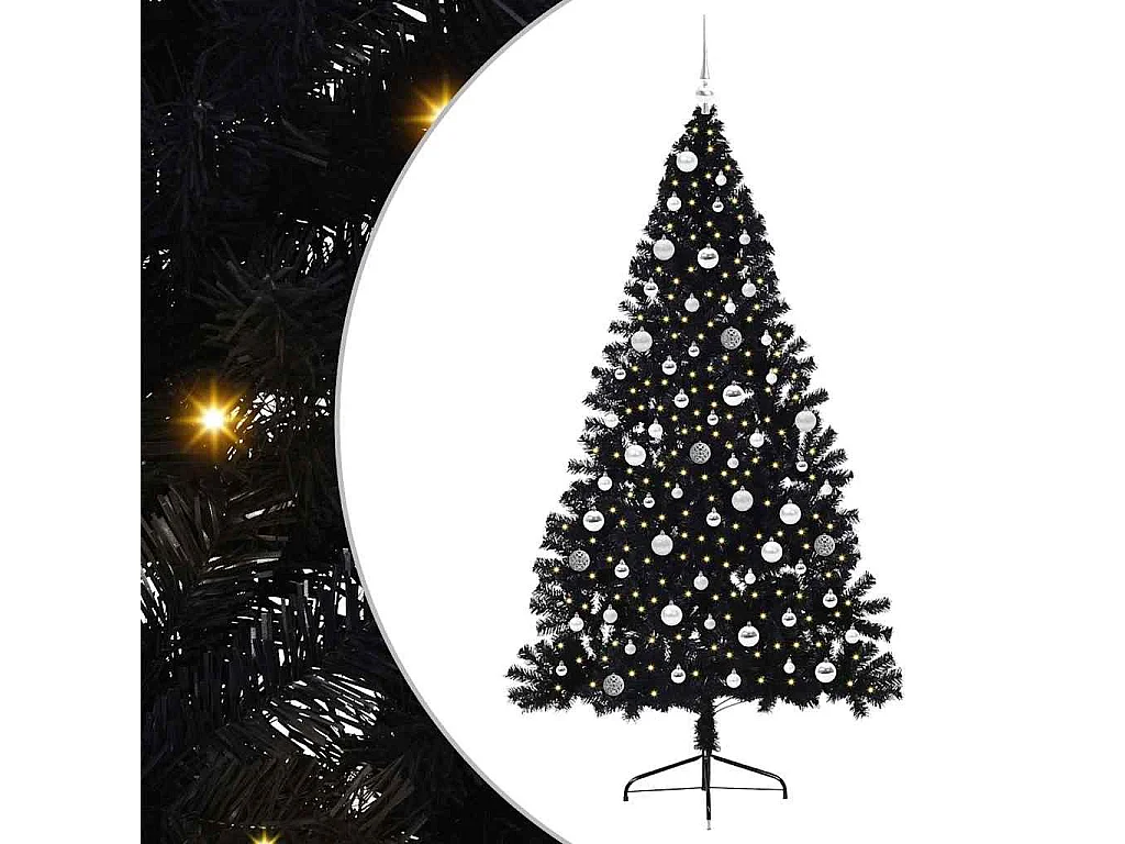 Künstlicher Weihnachtsbaum mit Beleuchtung, Schwarz, 210 cm, PVC