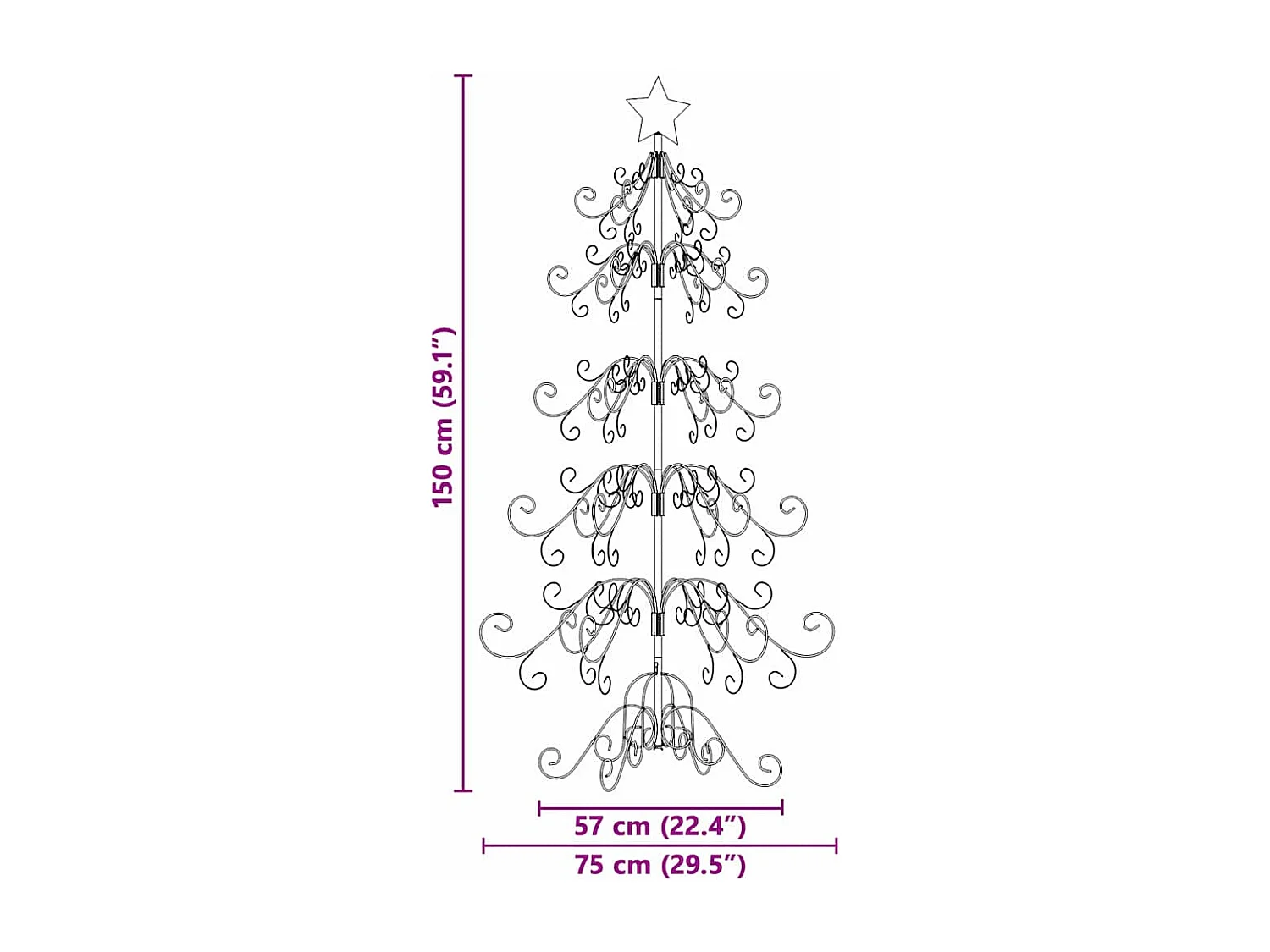 Weihnachtsbaum aus goldenem Metall, 150 cm, pulverbeschichteter Stahl