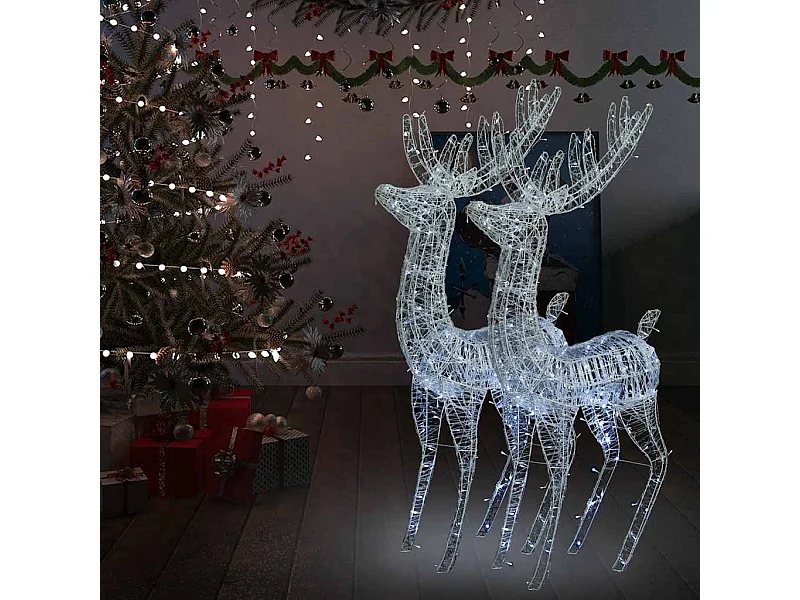 Rennes de Noël XXL Acrylique 250 LED 2 pcs 180 cm Blanc froid