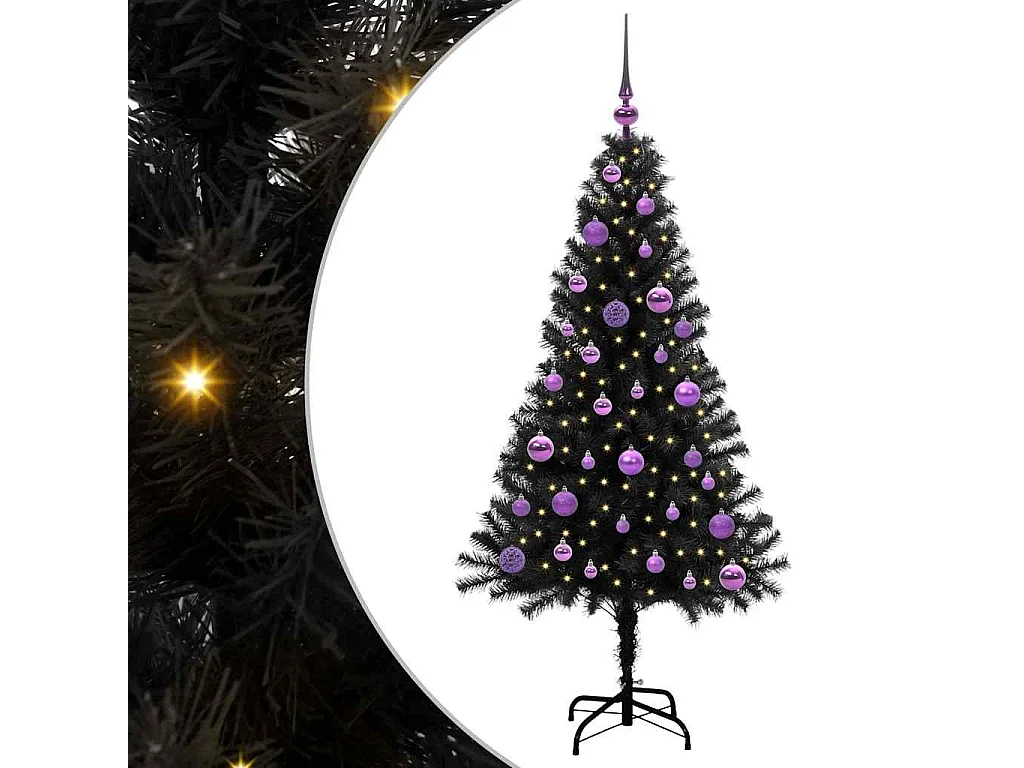 Sapin de Noël avec 150 LED avec support Noir 150 cm PVC